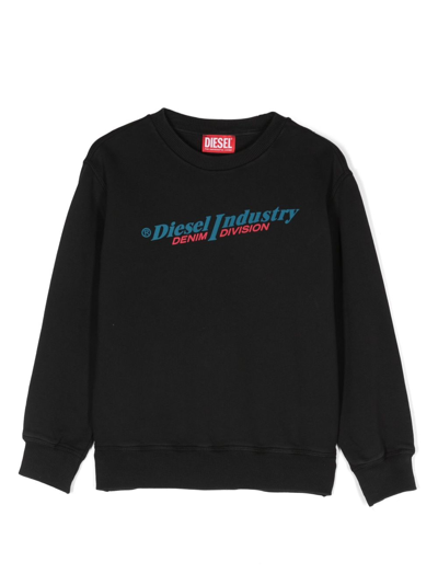 Diesel Kids' Logo-print Crew-neck Sweatshirt In Black