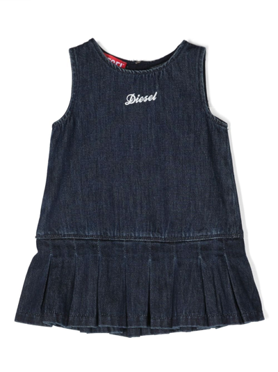 Diesel Babies' Embroidered-logo Denim Dress In Blue
