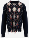 Maison Margiela Distressed-effect Pullover In Navy/grey/dark Green