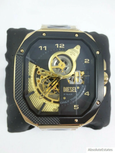 Pre-owned Diesel Mens Flayed Automatic Gold & Black Stainless Watch Dz7471