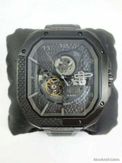 Pre-owned Diesel Mens Flayed Automatic Black Stainless Steel Watch Dz7472