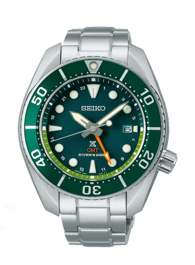 Pre-owned Seiko Sfk003 Prospex Gmt Sea Sumo Green Dial 45 Mm Steel Diver Solar Men's Watch