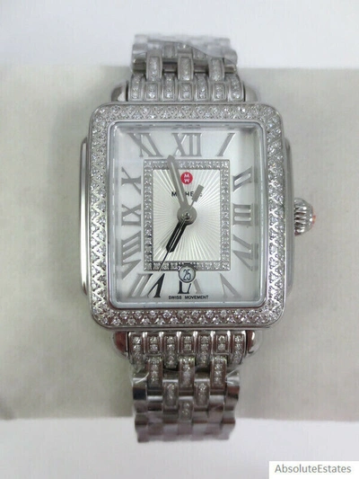 Pre-owned Michele Deco Madison Mid Silver Diamond Watch Mw06g01a1018 Diamond Bracelet