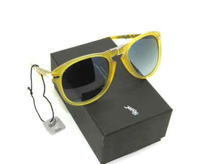 Pre-owned Persol Steve Mcqueen Po 0714sm 204/s3 Opal Yellow/blue Polarized 54mm Sunglasses
