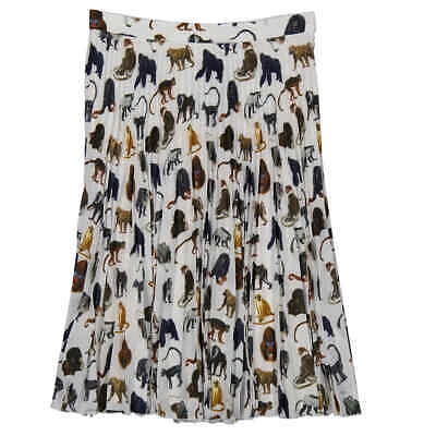 Pre-owned Burberry Ladies Monkey Print Pleated Crepe De Chine Skirt In Multicolor