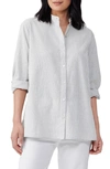 Eileen Fisher Striped Button-down Puckered Shirt In White Black
