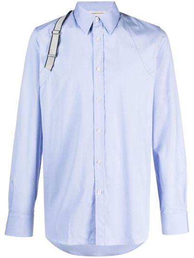 Alexander Mcqueen Harness-detail Poplin Shirt In Blue