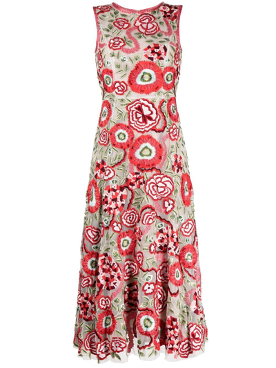 Rachel Gilbert Floral-embroidered Dress In Red