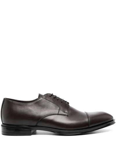 Canali Almond-toe Leather Oxford Shoes In Brown