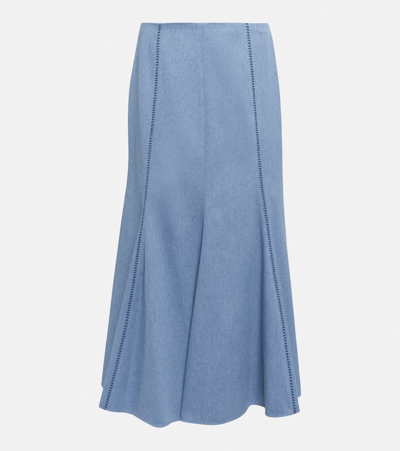 Gabriela Hearst Amy Paneled Embroidered Denim Midi Skirt In Light Blue