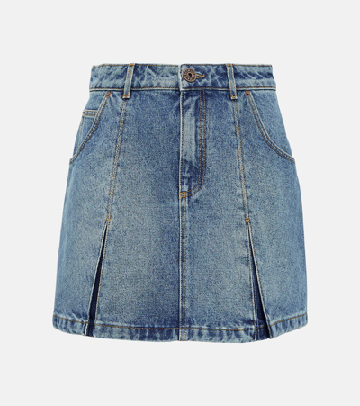 Balmain Mini-jeansrock Mit Falten In Mittelblauer Denim