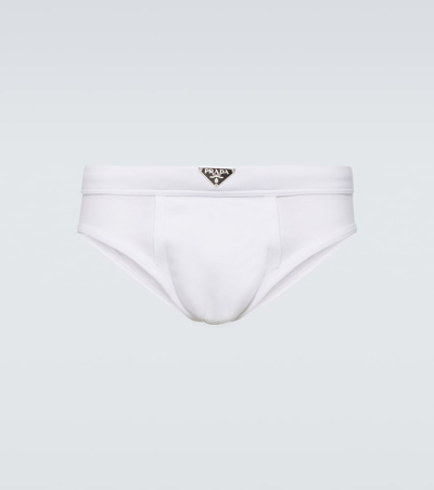 Prada Triangle Striped Cotton Briefs In White