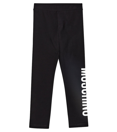 Moschino Kids' Logo Cotton-blend Jersey Leggings In Black