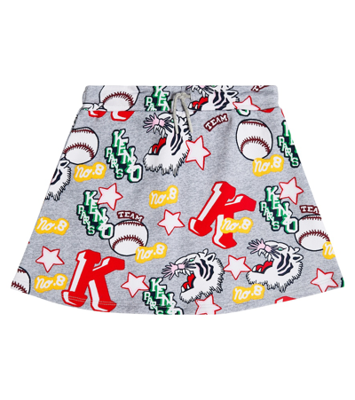 Kenzo Kids' Printed Cotton Skirt In A03-light Chine Grey