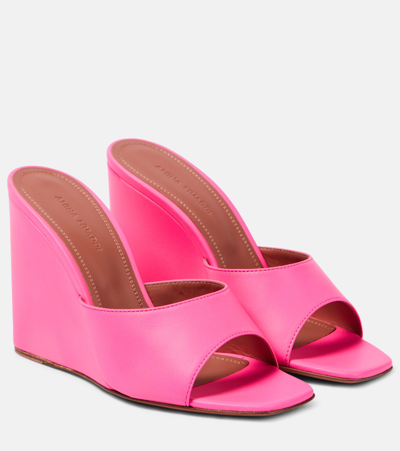 Amina Muaddi Pink Lupita Wedge Heeled Sandals In Shocking Pink