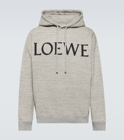 Loewe Logo Cotton Jersey Hoodie In Grey Melange