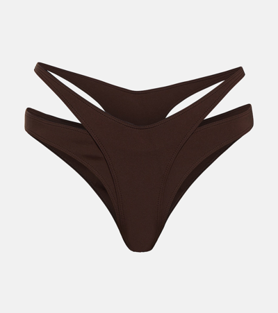 Mugler Strappy Cutout Bikini Bottoms In Dark Brown