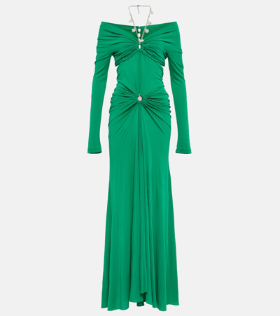 Paco Rabanne Chain-embellished Jersey Maxi Dress In Green