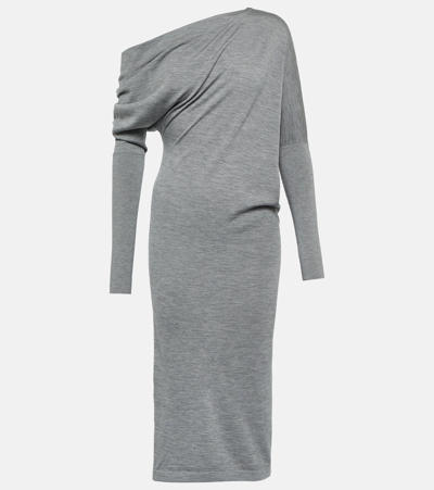 Tom Ford Off-shoulder Cashmere And Silk Midi Dress In Grey