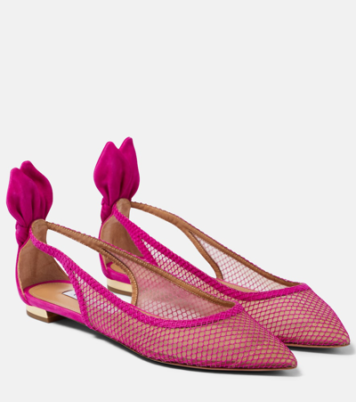 Aquazzura Bow Tie Mesh Ballet Flats In Pink