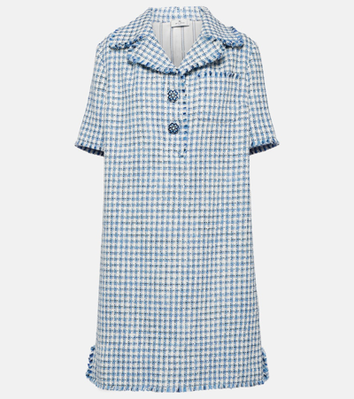 Etro Notched-collar Tweed Mini Dress In Blue