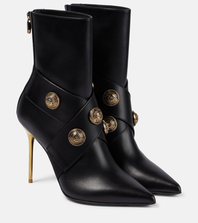 Balmain Alma Leather Ankle Boots In Black