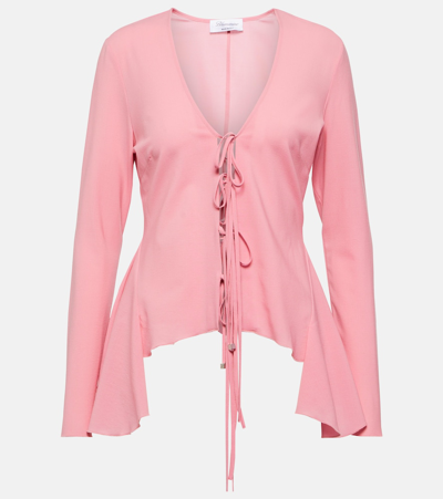 Blumarine Ruffled Tie-front Wool-blend Blouse In Pink