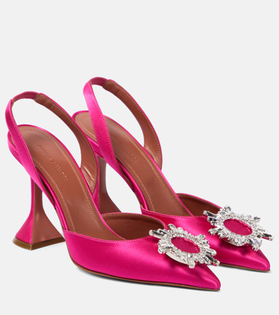 Amina Muaddi Begum Swarovski Crystal-embellished Satin Slingback Pumps In Pink