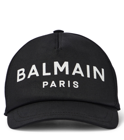 Balmain Kids' Logo Cotton Baseball Cap In Black