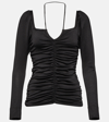 Ganni Black Blouse With Criss-cross Straps And Long Sleeves In Recycled Fabric Woman In Black