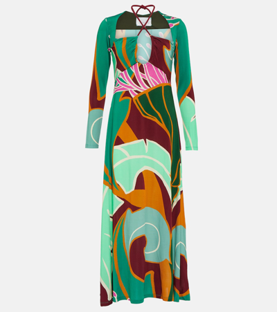 Johanna Ortiz Tapestry Of Time Maxi Dress In Tropical Juniper  Pink  & Pea