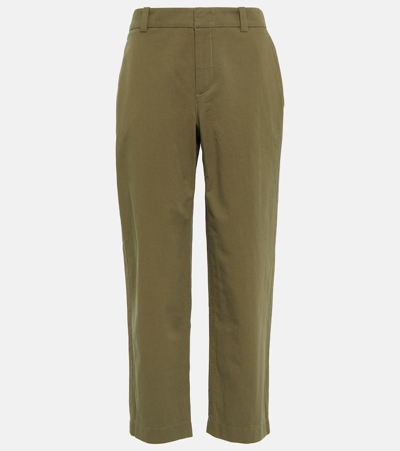 Vince Mid-rise Washed Cotton Crop Pants In Olive
