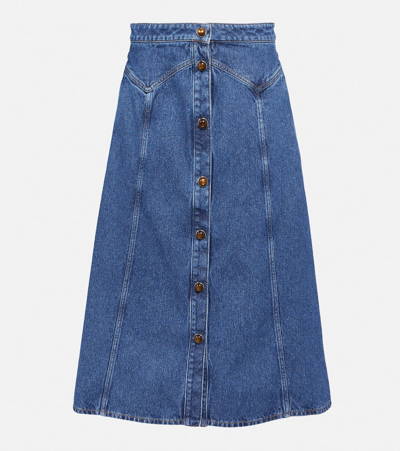 Chloé Denim Midi Skirt In Faded Denim