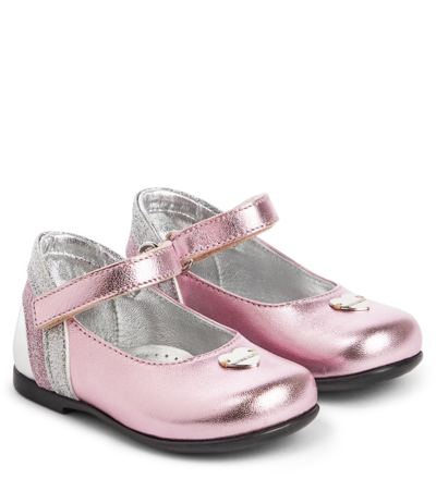 Monnalisa Baby Metallic Leather Ballet Flats In Pink