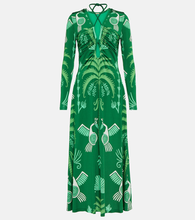 Johanna Ortiz + Net Sustain Spiral Nebulas Embellished Printed Stretch-jersey Midi Dress In Green Ecru