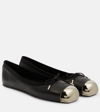 Alexander Mcqueen Black Ballet Flats With Metallic Toe In Smooth Leather Woman In Black