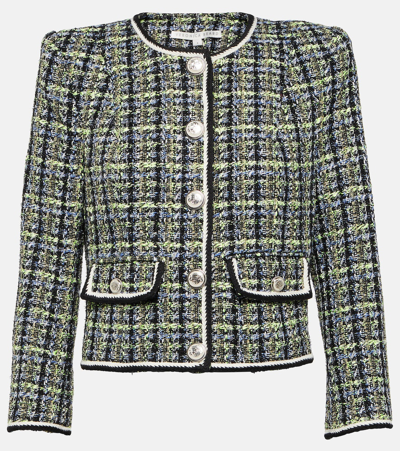 Veronica Beard Ceres Checked Cotton-blend Tweed Jacket In Navy/chartreuse