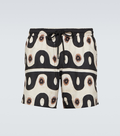 Commas Printed Swim Trunks In Black,beige