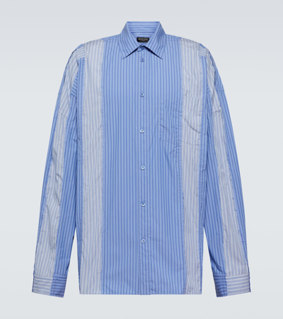 Balenciaga Striped Cotton-blend Shirt In Blue