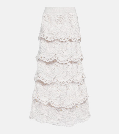 Oscar De La Renta Tiered Crocheted Cotton Midi Skirt In White