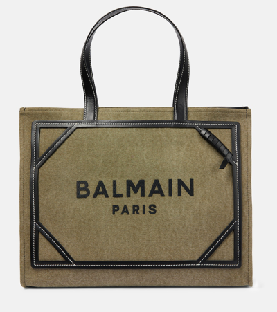 Balmain B-buzz Small Canvas Shoulder Bag In Green