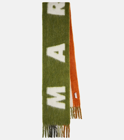 Marni Embroidered-logo Scarf In Green,multicolor