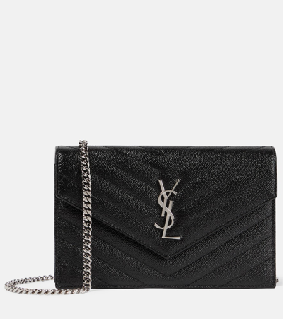 Saint Laurent Cassandre Matelassé Envelope Leather Wallet On Chain In Black