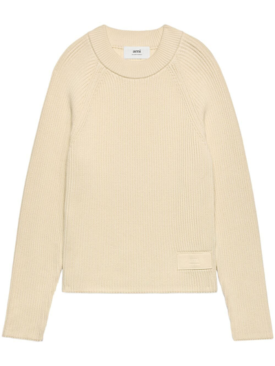 Ami Alexandre Mattiussi Logo-patch Knitted Jumper In Avorio