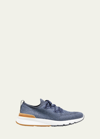 Brunello Cucinelli Knit Upper Sneakers With Rubber Lug Sole In Dark Blue