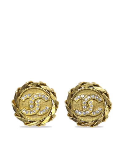Pre-owned Chanel 1988 Cc Button Clip-on Earrings In Gold