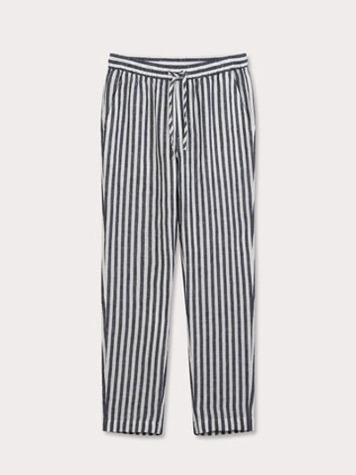 Love Brand & Co. Men's Navy Lines Eleuthera Linen Trousers