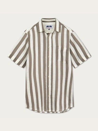 Love Brand & Co. Men's Tan Candy Stripe Manjack Linen Shirt