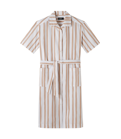 Apc Brown & White Rosita Midi Dress In Cab - Camel