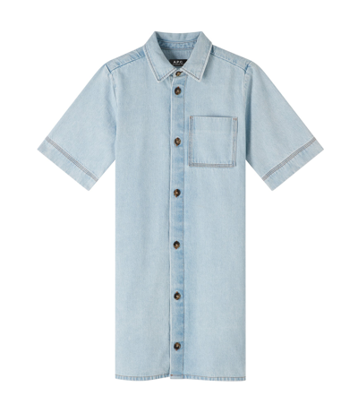 Apc Short-sleeve Denim Minidress In Light Blue